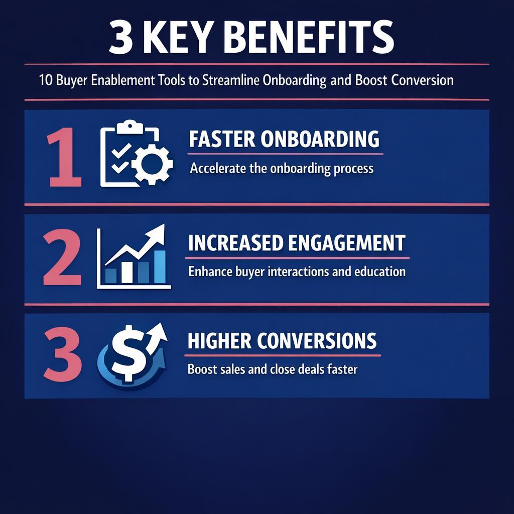 10 Buyer Enablement Tools to Streamline Onboarding and Boost Conversio — key stats, steps and framework infographic for B2B revenue teams | Revspire