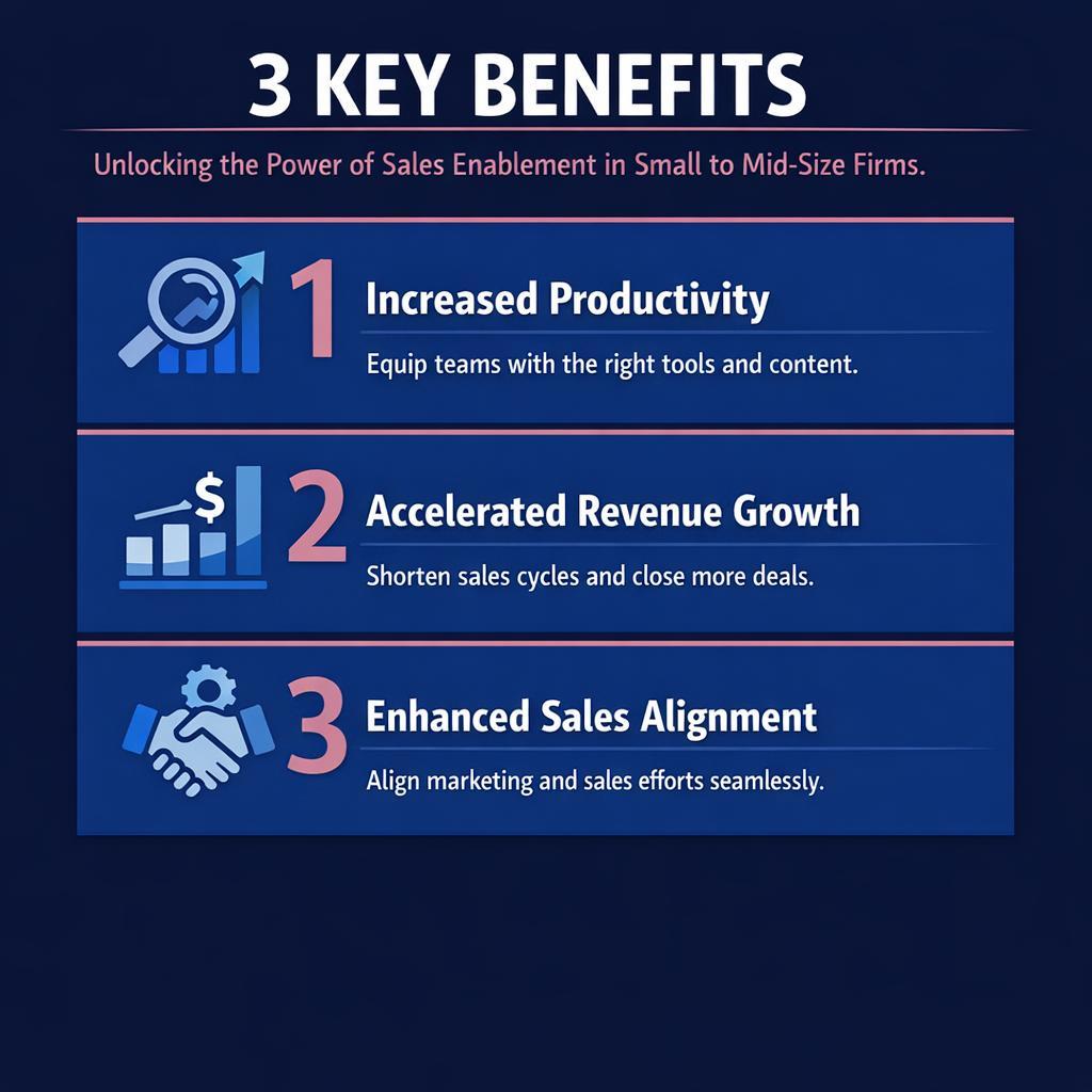 Unlocking the Power of Sales Enablement in Small to Mid-Size Firms — key stats, steps and framework infographic for B2B revenue teams | Revspire