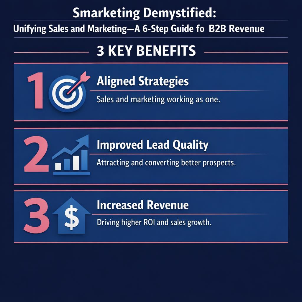 Smarketing Demystified: Unifying Sales and Marketing—A 6-Step Guide fo — key stats, steps and framework infographic for B2B revenue teams | Revspire
