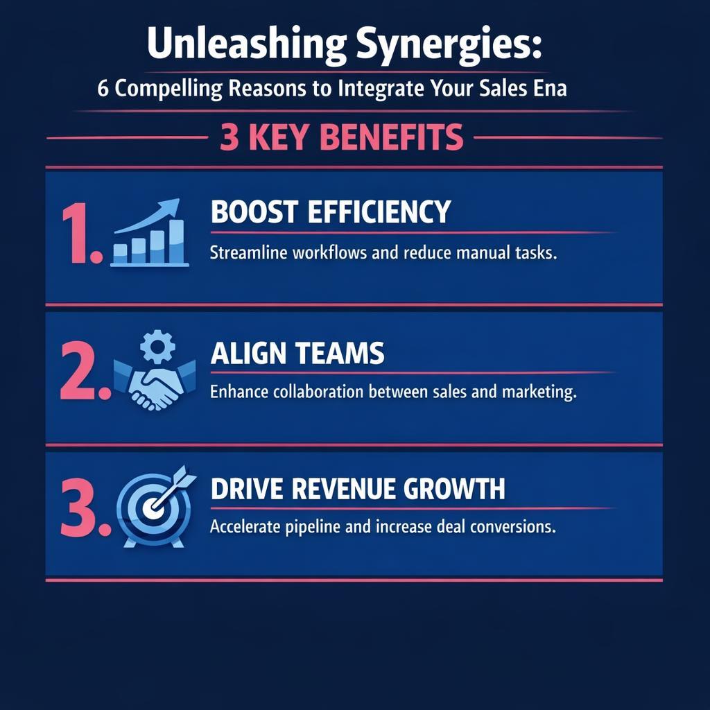 Unleashing Synergies: 6 Compelling Reasons to Integrate Your Sales Ena — key stats, steps and framework infographic for B2B revenue teams | Revspire