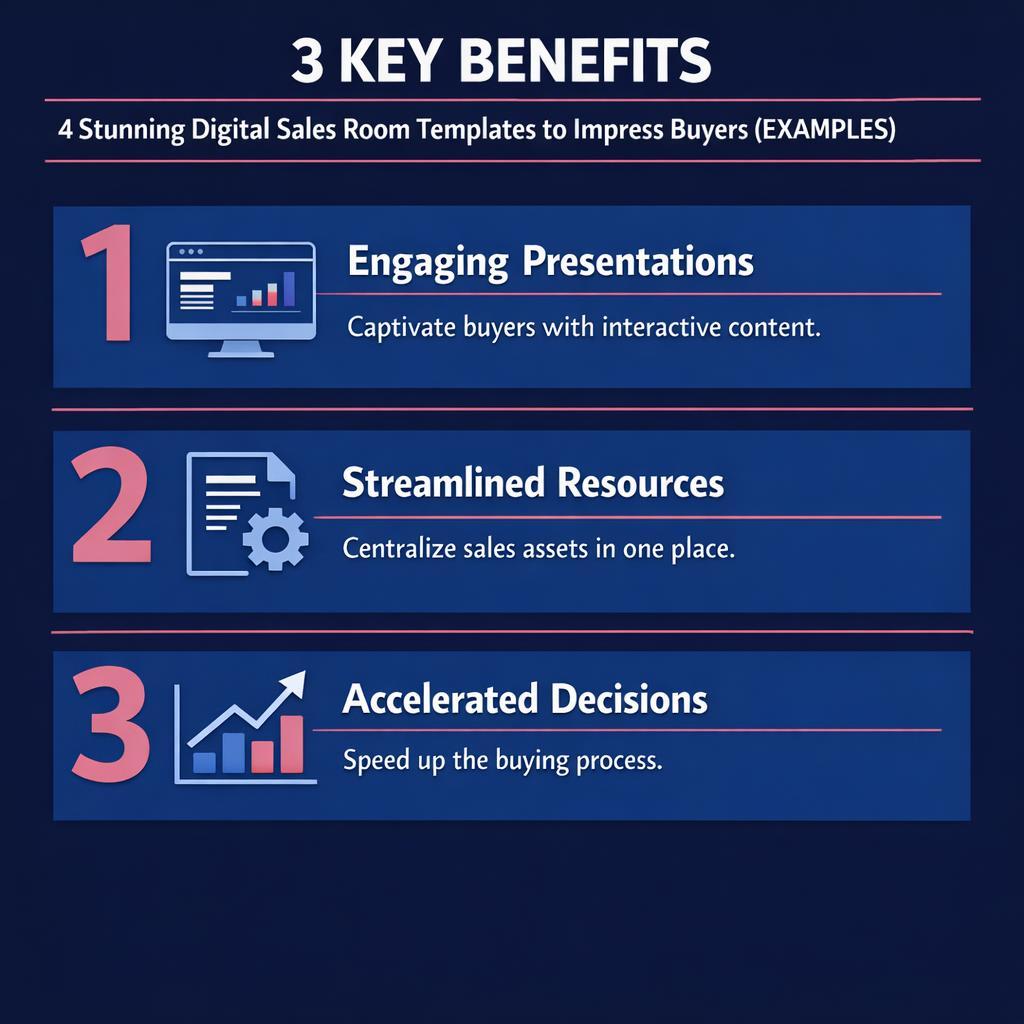 4 Stunning Digital Sales Room Templates to Impress Buyers (EXAMPLES) — key stats, steps and framework infographic for B2B revenue teams | Revspire
