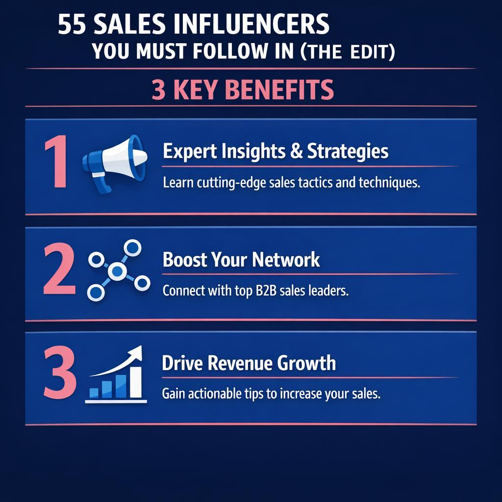 55 Sales Influencers You Must Follow in (The Edit) — key stats, steps and framework infographic for B2B revenue teams | Revspire