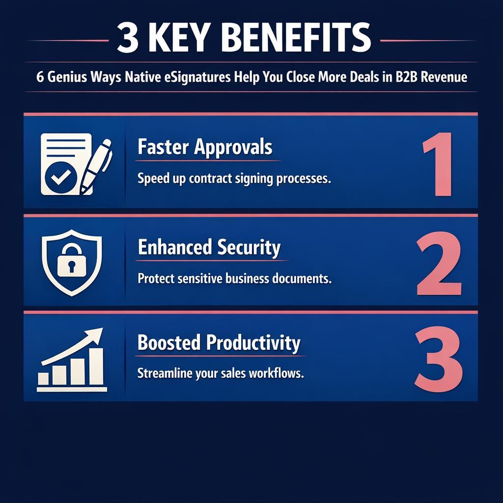 6 Genius Ways Native eSignatures Help You Close More Deals in — key stats, steps and framework infographic for B2B revenue teams | Revspire