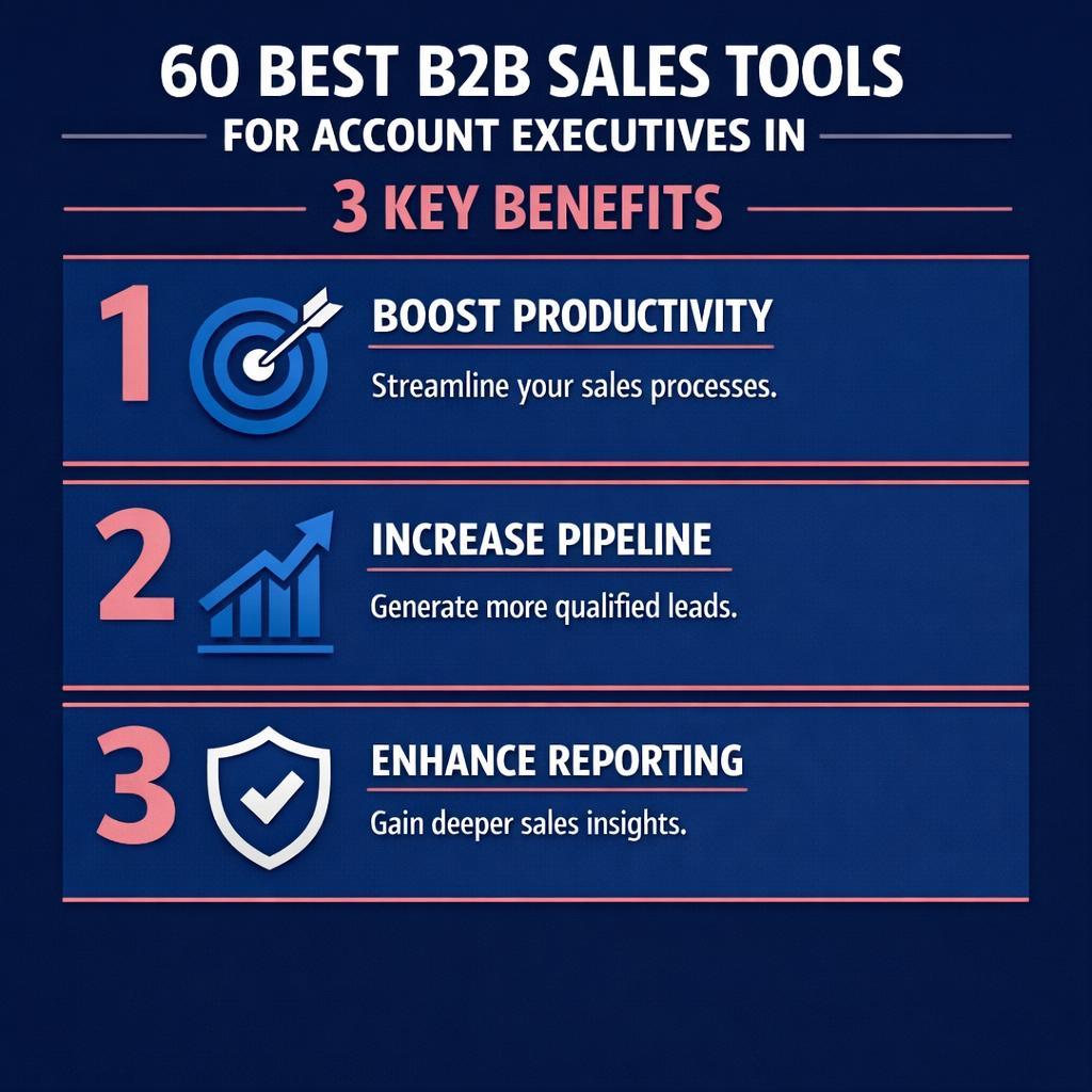 60 Best B2B Sales Tools for Account Executives in — key stats, steps and framework infographic for B2B revenue teams | Revspire