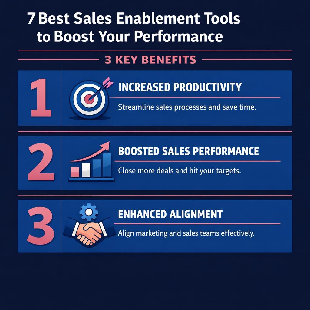 7 Best Sales Enablement Tools to Boost Your  Performance — key stats, steps and framework infographic for B2B revenue teams | Revspire