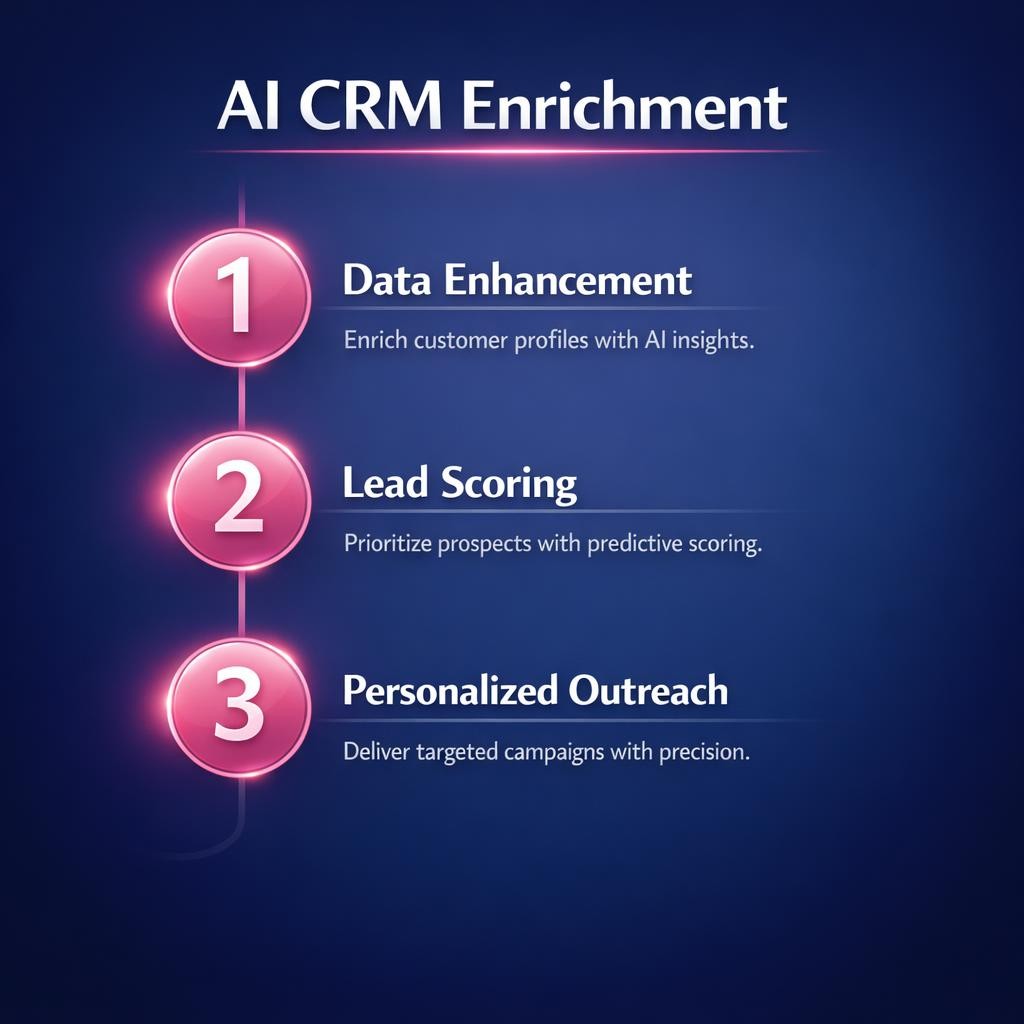 AI CRM Enrichment — key stats, steps and framework infographic for B2B revenue teams | Revspire