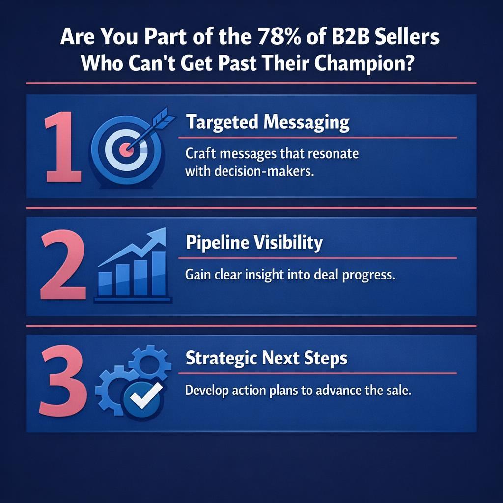 Are You Part of the 78% of B2B Sellers Who Can't Get Past Their Champi — key stats, steps and framework infographic for B2B revenue teams | Revspire