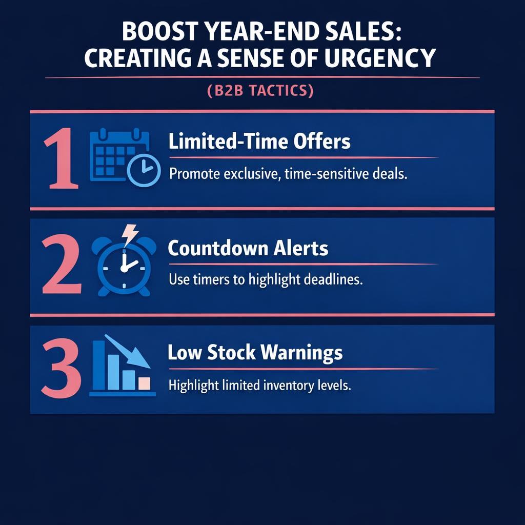 Boost Year-End Sales: Creating a Sense of Urgency (Meaning ' Tactics) — key stats, steps and framework infographic for B2B revenue teams | Revspire