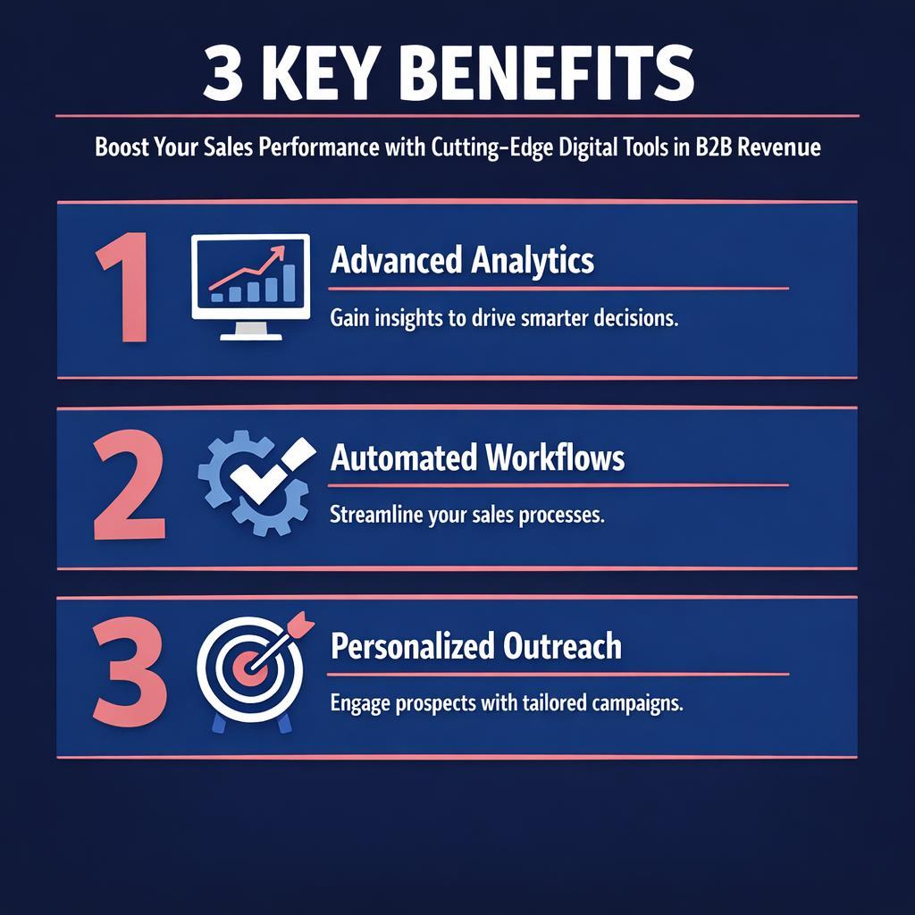 Boost Your Sales Performance with Cutting-Edge Digital Tools in — key stats, steps and framework infographic for B2B revenue teams | Revspire