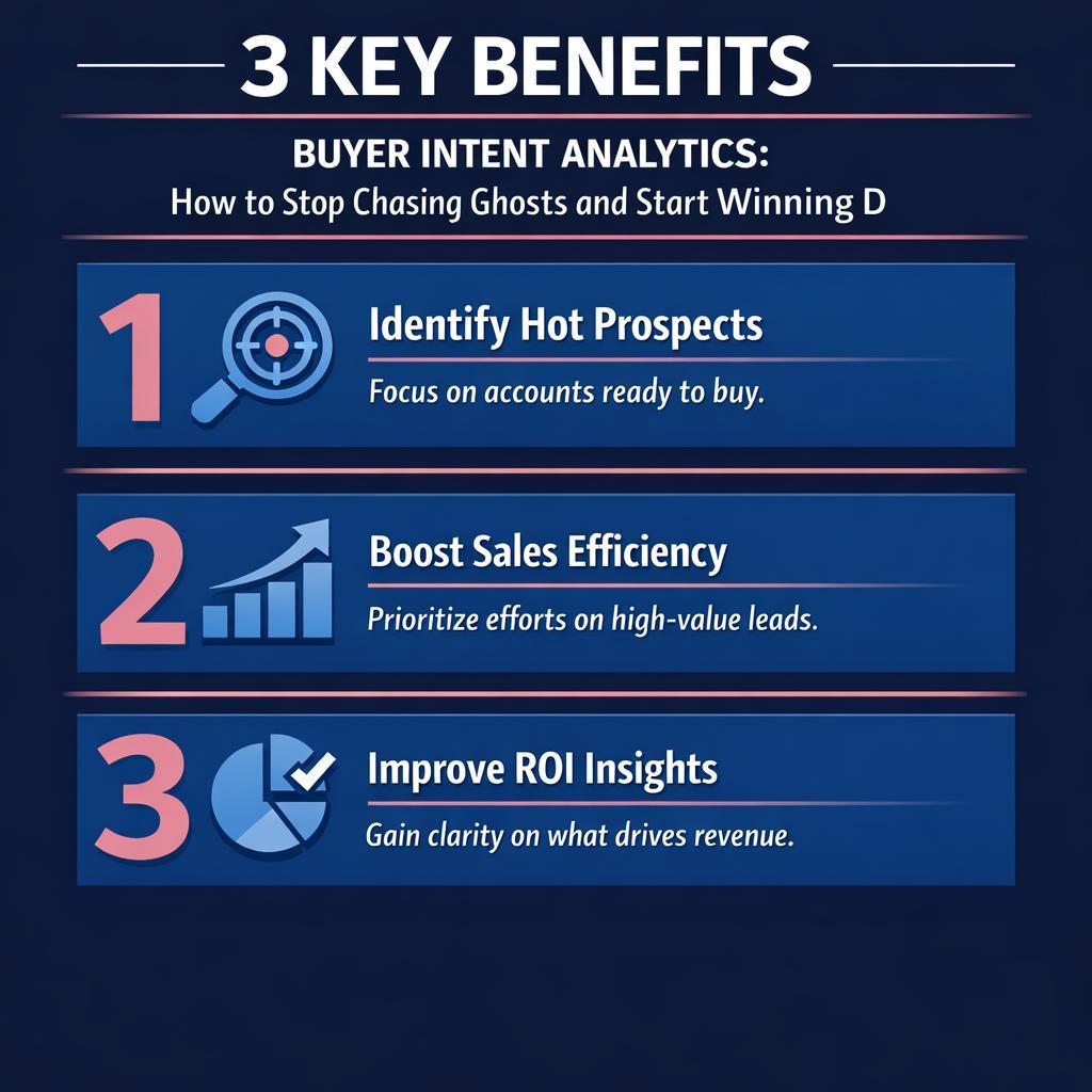 Buyer Intent Analytics: How to Stop Chasing Ghosts and Start Winning D — key stats, steps and framework infographic for B2B revenue teams | Revspire