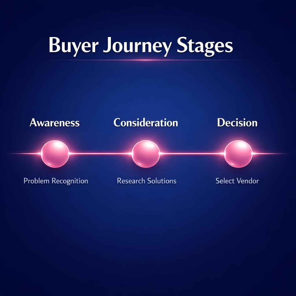 Buyer Journey Stages — key stats, steps and framework infographic for B2B revenue teams | Revspire