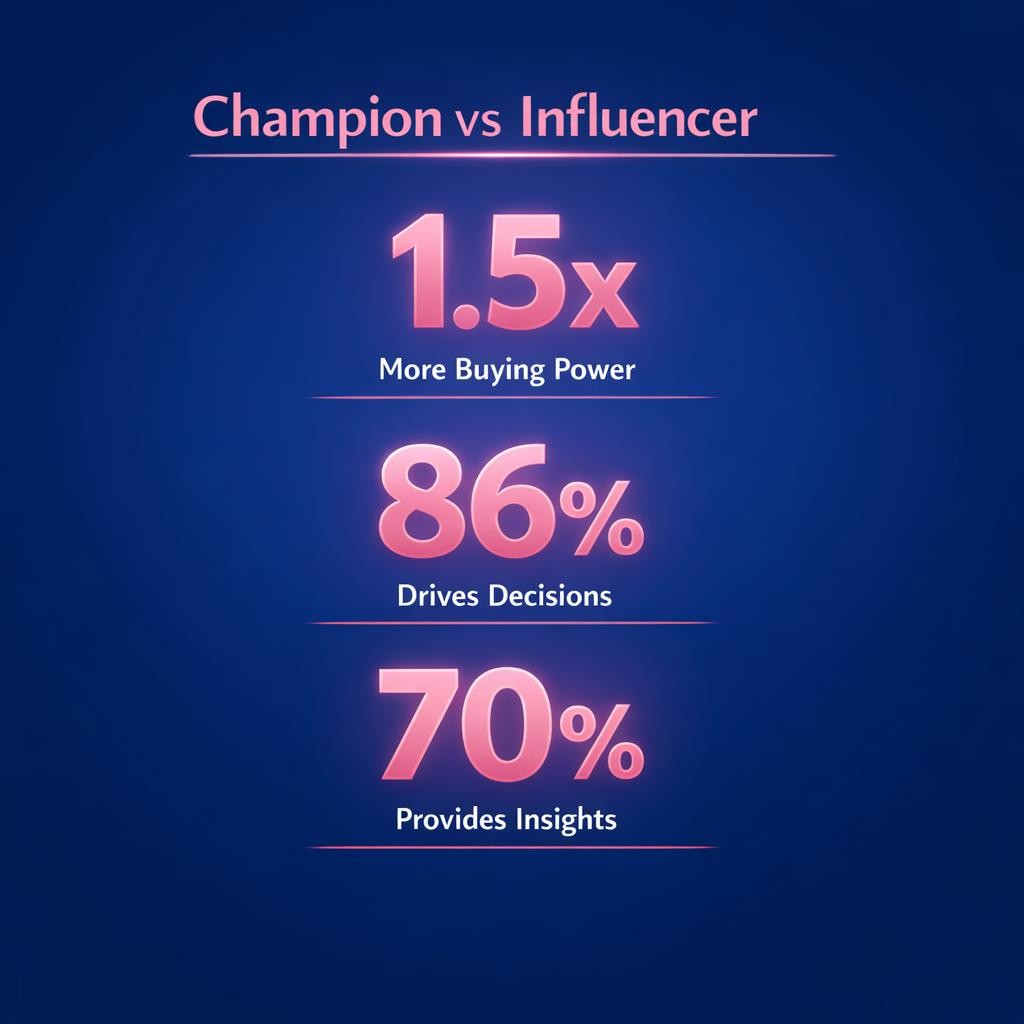 Champion vs Influencer — key stats, steps and framework infographic for B2B revenue teams | Revspire