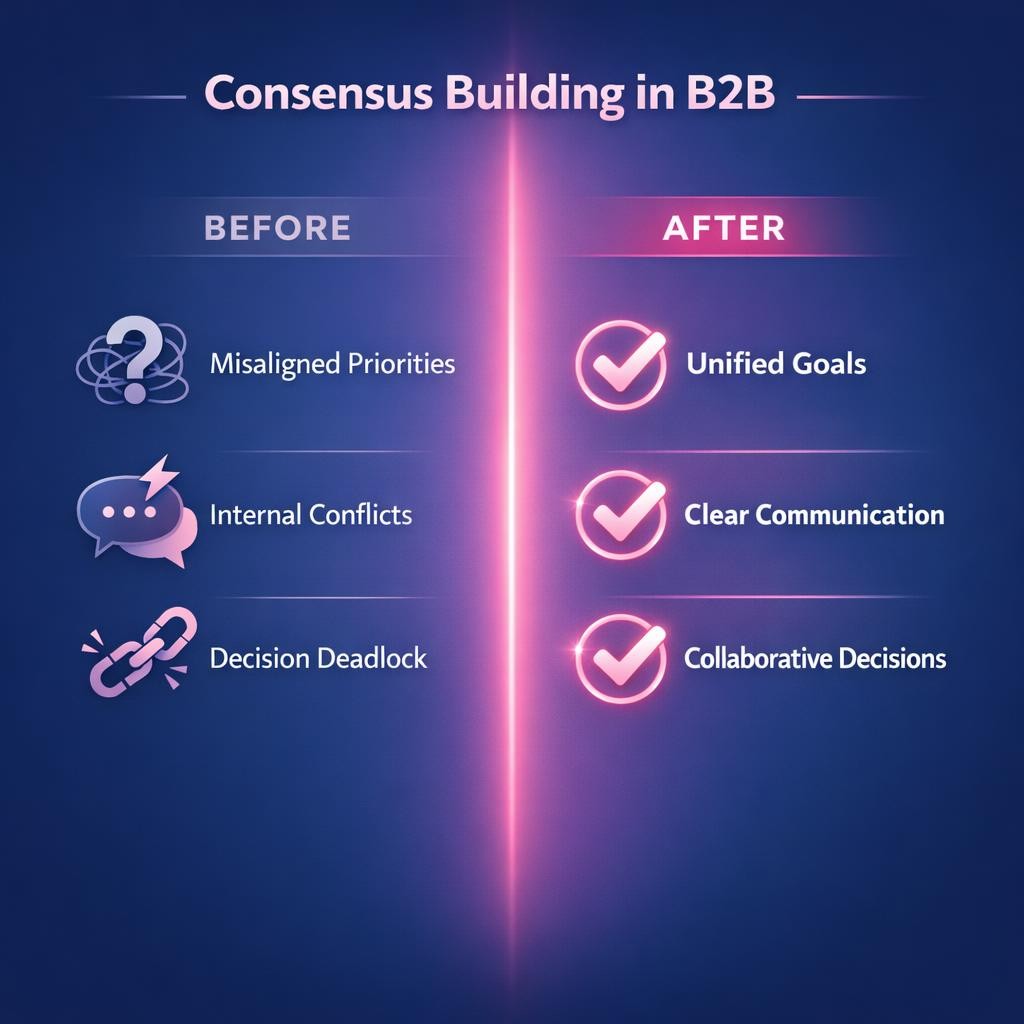 Consensus Building in B2B — key stats, steps and framework infographic for B2B revenue teams | Revspire