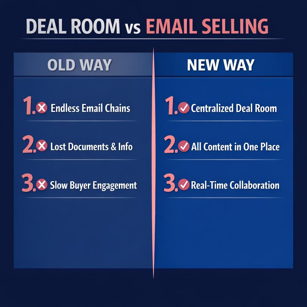 Deal Room vs Email Selling — key stats, steps and framework infographic for B2B revenue teams | Revspire