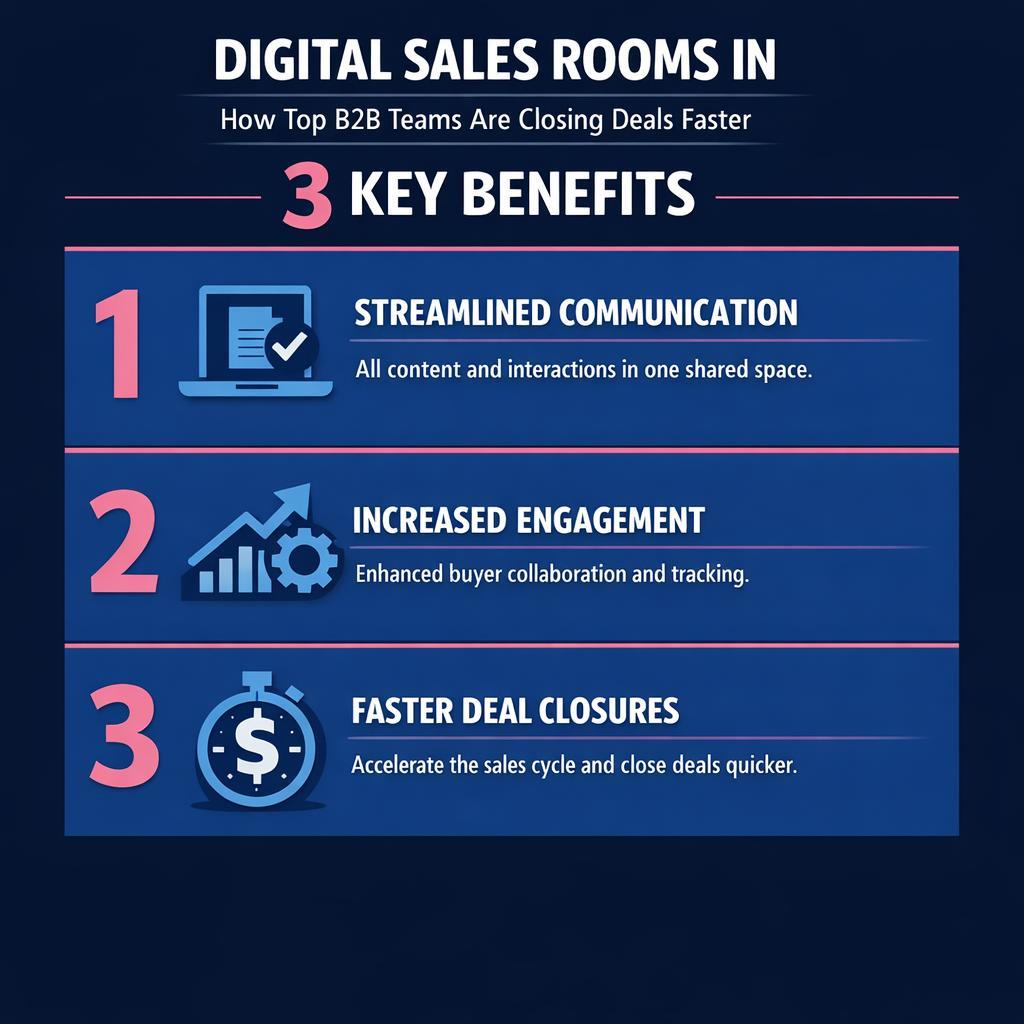 Digital Sales Rooms in : How Top B2B Teams Are Closing Deals Faster — key stats, steps and framework infographic for B2B revenue teams | Revspire