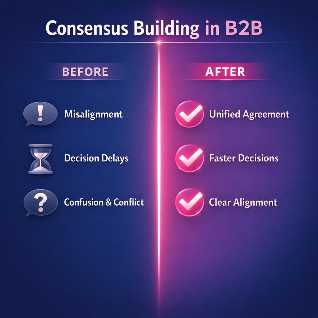 Consensus Building in B2B — key stats, steps and framework infographic for B2B revenue teams | Revspire