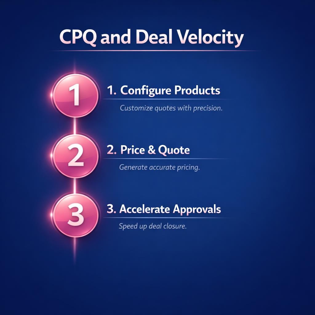 CPQ and Deal Velocity — key stats, steps and framework infographic for B2B revenue teams | Revspire