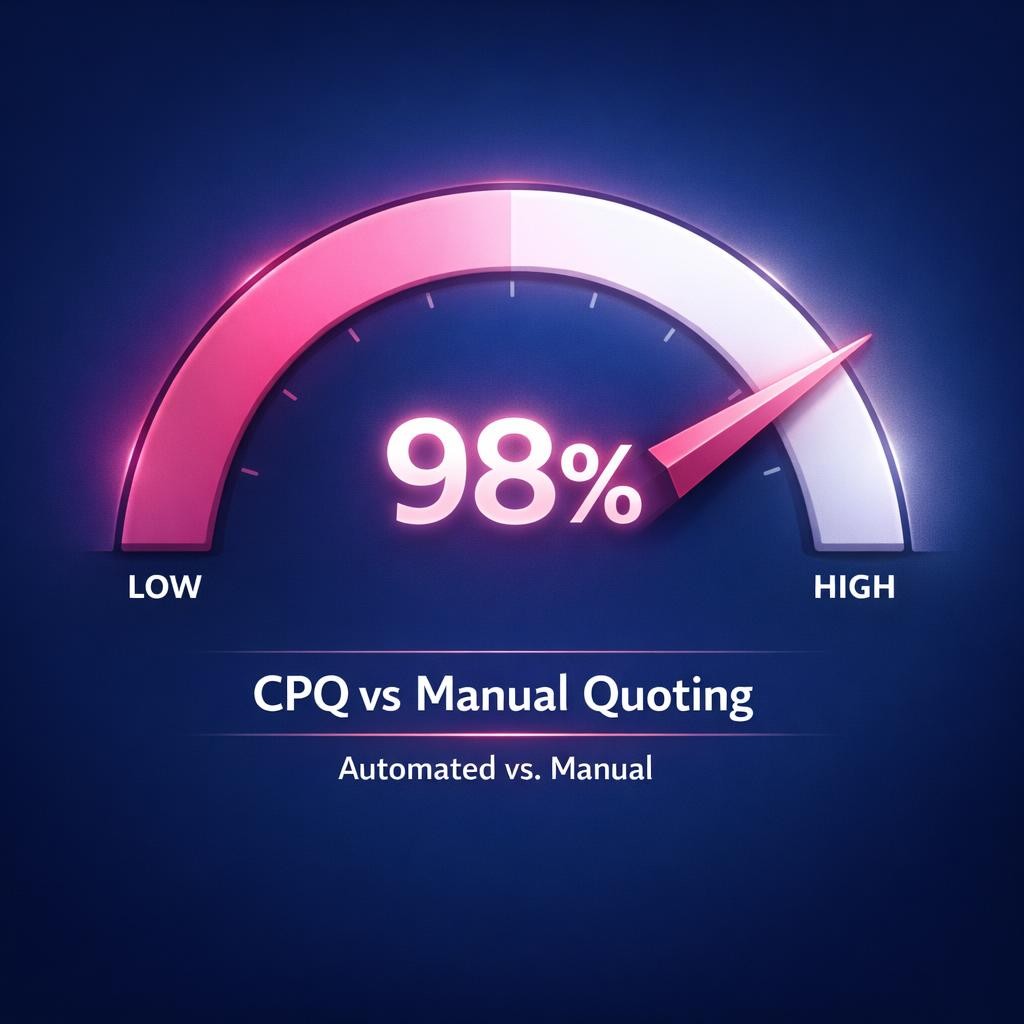 CPQ vs Manual Quoting — key stats, steps and framework infographic for B2B revenue teams | Revspire