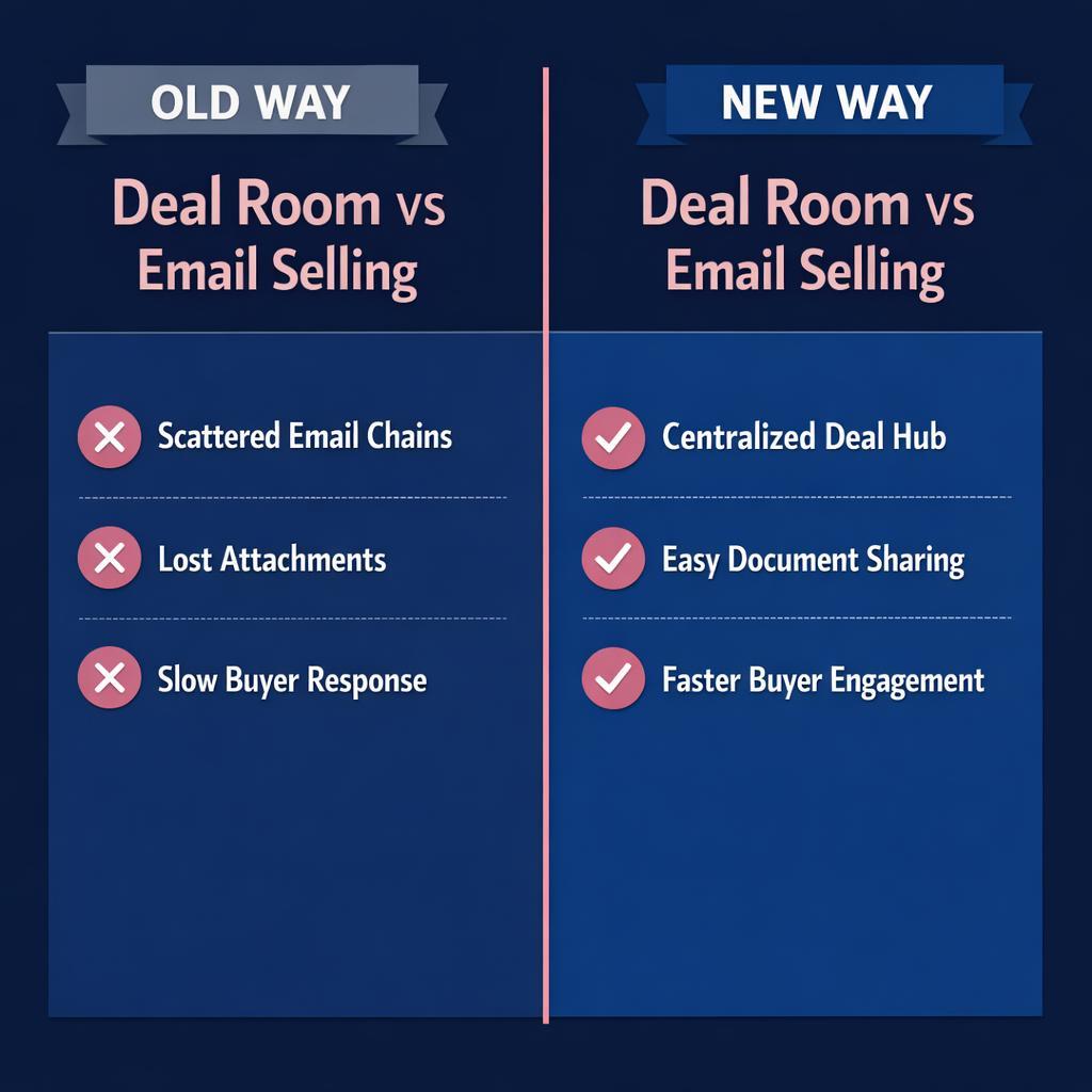 Deal Room vs Email Selling — key stats, steps and framework infographic for B2B revenue teams | Revspire