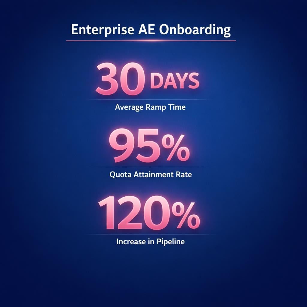 Enterprise AE Onboarding — key stats, steps and framework infographic for B2B revenue teams | Revspire