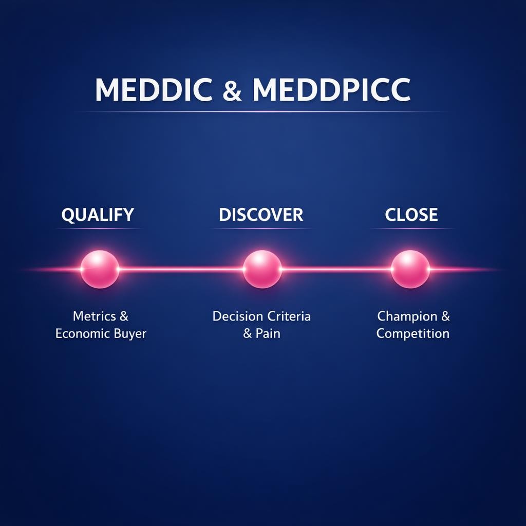 MEDDIC and MEDDPICC — key stats, steps and framework infographic for B2B revenue teams | Revspire