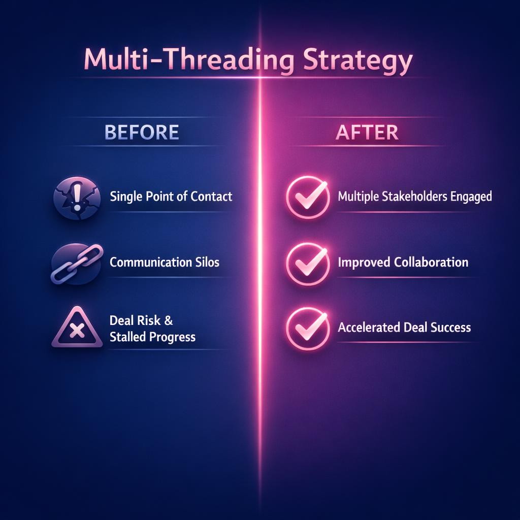 Multi-Threading Strategy — key stats, steps and framework infographic for B2B revenue teams | Revspire