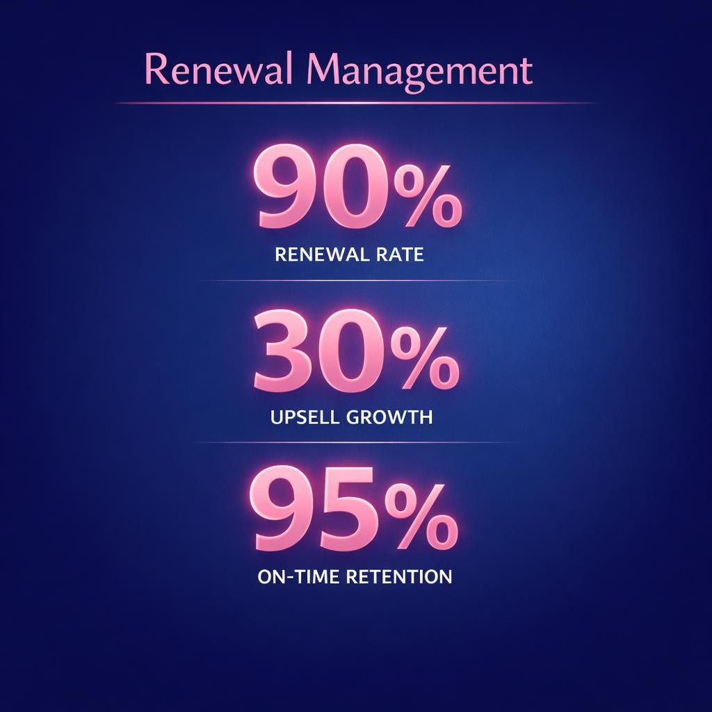 Renewal Management — key stats, steps and framework infographic for B2B revenue teams | Revspire