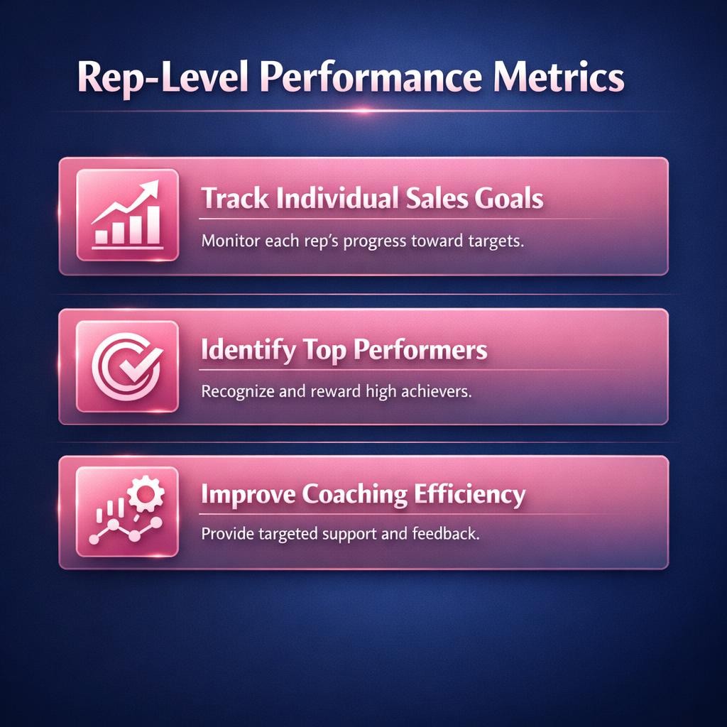 Rep-Level Performance Metrics — key stats, steps and framework infographic for B2B revenue teams | Revspire