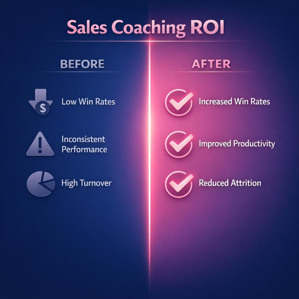 Sales Coaching ROI — key stats, steps and framework infographic for B2B revenue teams | Revspire