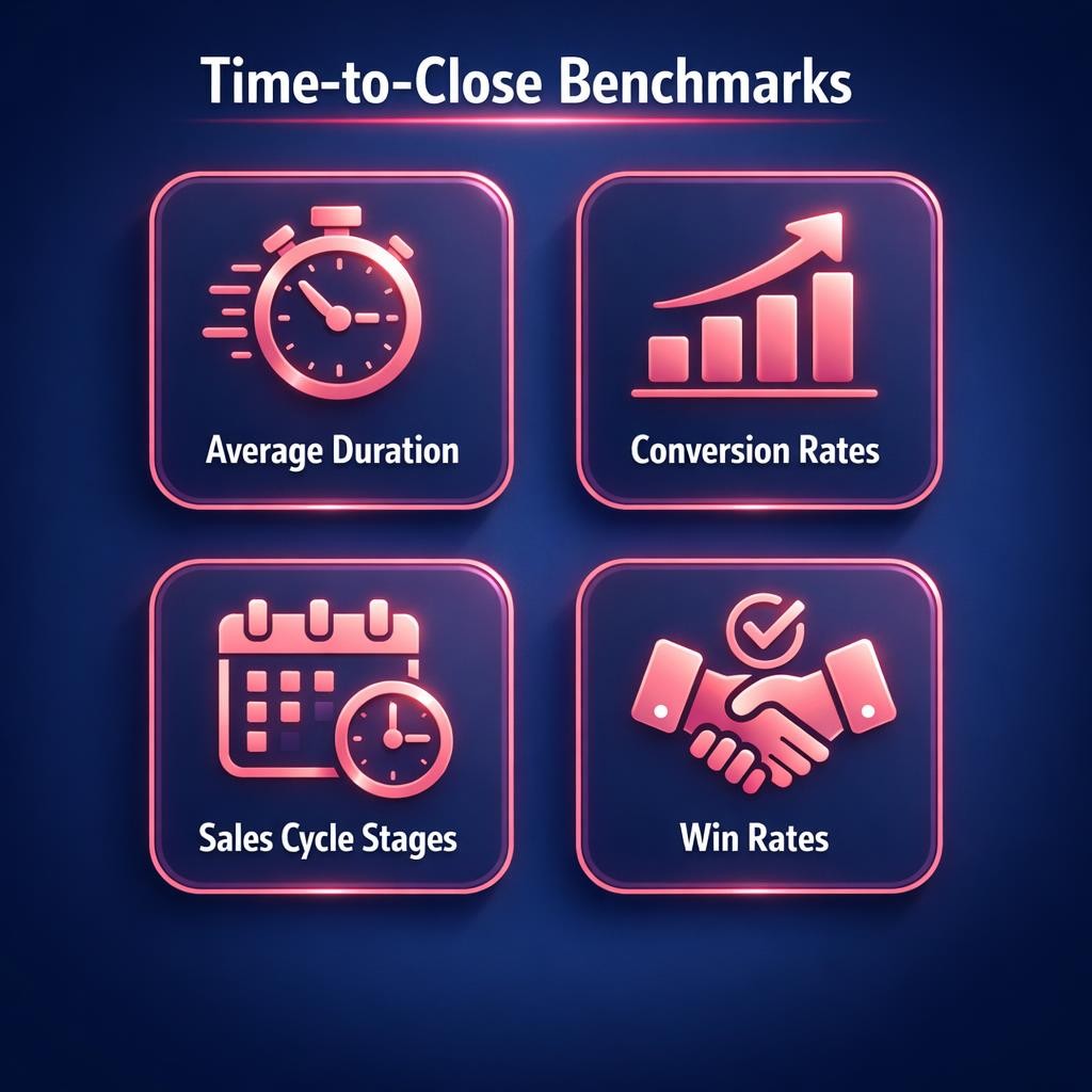 Time-to-Close Benchmarks — key stats, steps and framework infographic for B2B revenue teams | Revspire