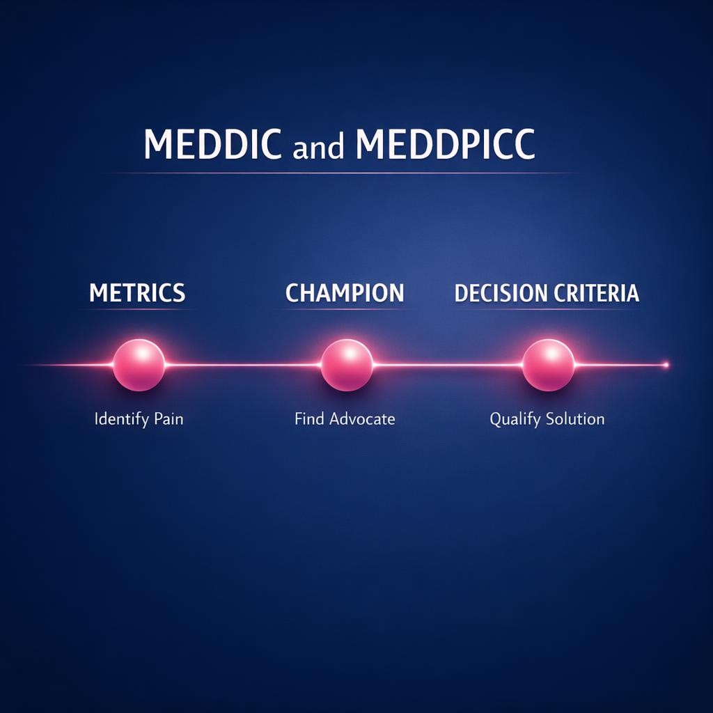 MEDDIC and MEDDPICC — key stats, steps and framework infographic for B2B revenue teams | Revspire