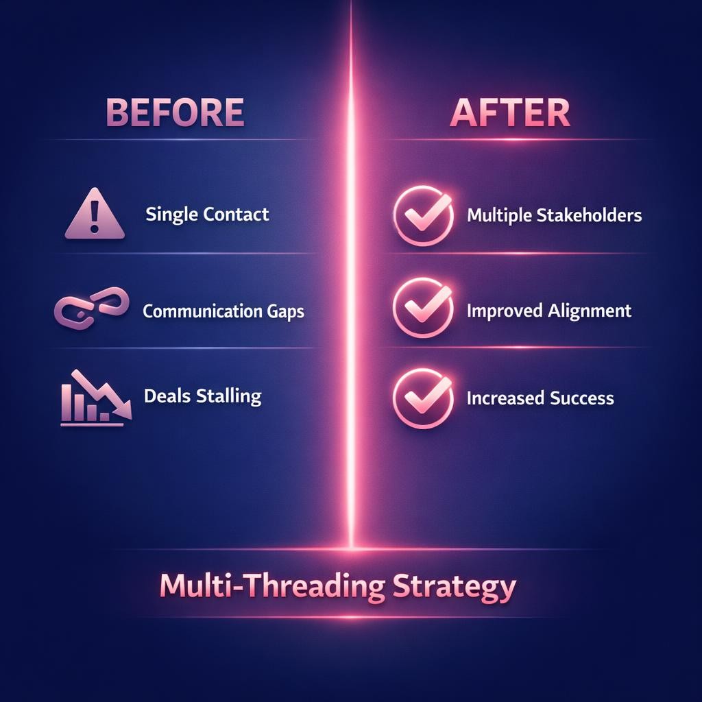 Multi-Threading Strategy — key stats, steps and framework infographic for B2B revenue teams | Revspire