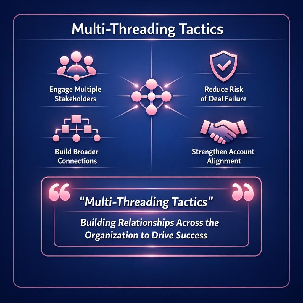 Multi-Threading Tactics — key stats, steps and framework infographic for B2B revenue teams | Revspire