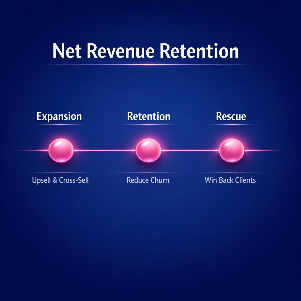 Net Revenue Retention — key stats, steps and framework infographic for B2B revenue teams | Revspire