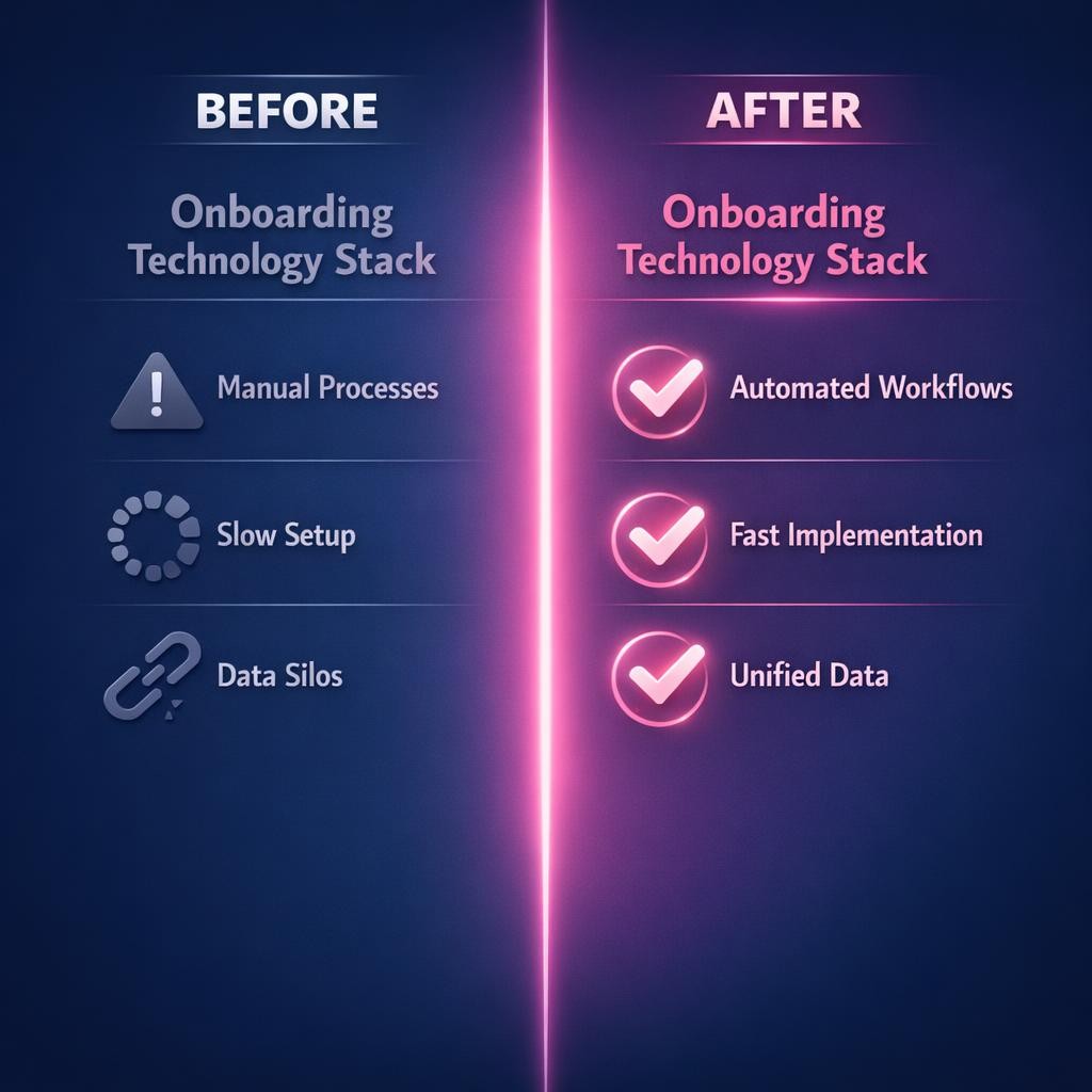 Onboarding Technology Stack — key stats, steps and framework infographic for B2B revenue teams | Revspire