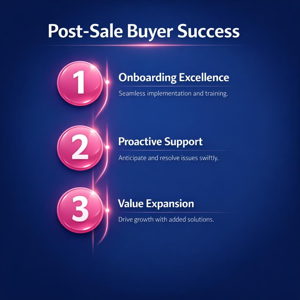 Post-Sale Buyer Success — key stats, steps and framework infographic for B2B revenue teams | Revspire