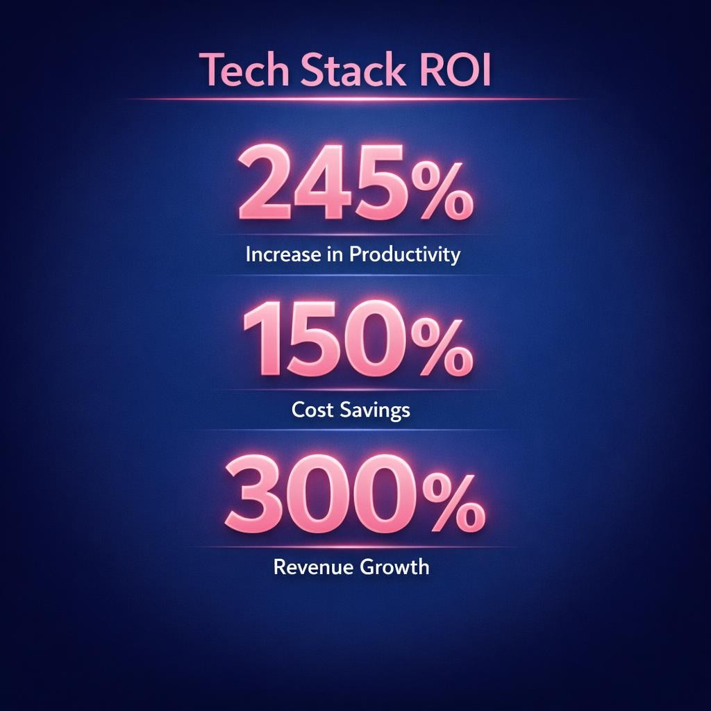 Tech Stack ROI — key stats, steps and framework infographic for B2B revenue teams | Revspire