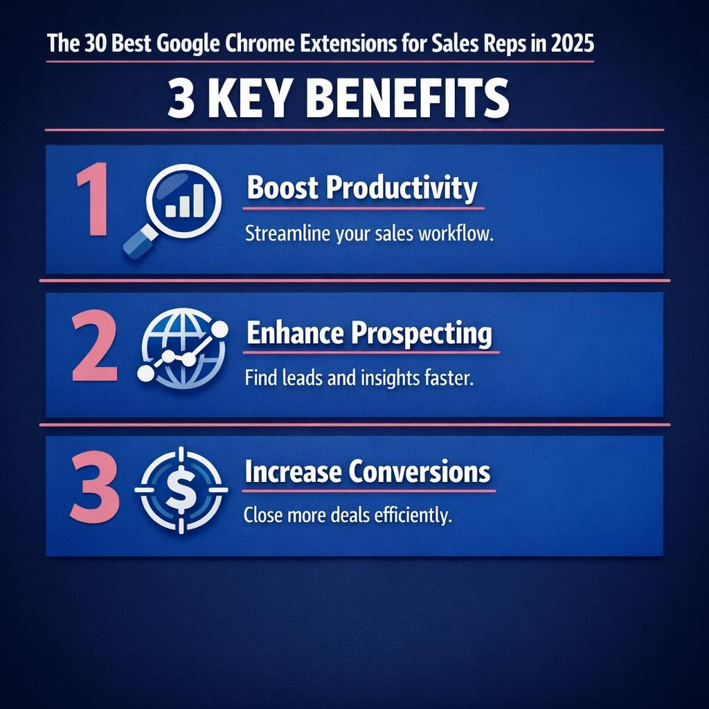 The 30 Best Google Chrome Extensions for Sales Reps in 2025 — key stats, steps and framework infographic for B2B revenue teams | Revspire