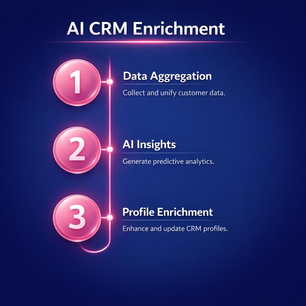 AI CRM Enrichment — key stats, steps and framework infographic for B2B revenue teams | Revspire