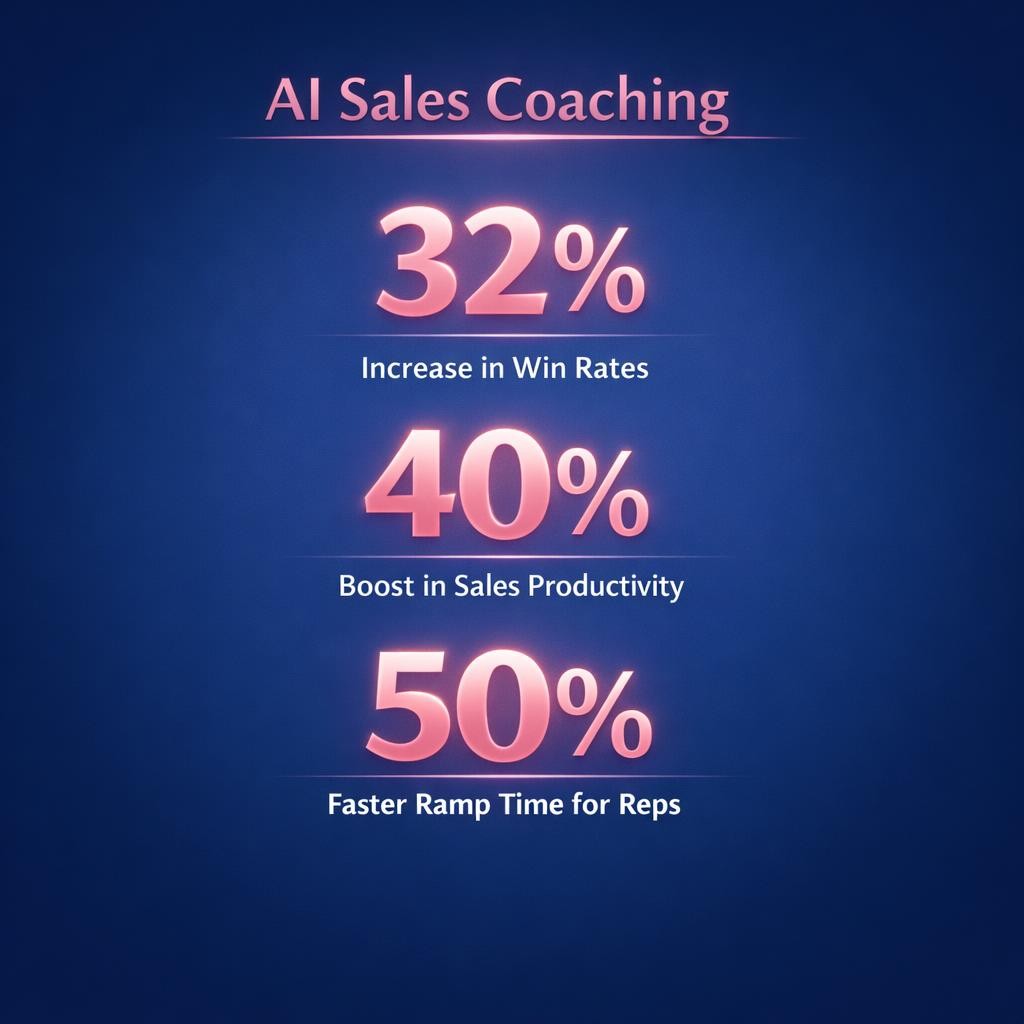 AI Sales Coaching — key stats, steps and framework infographic for B2B revenue teams | Revspire