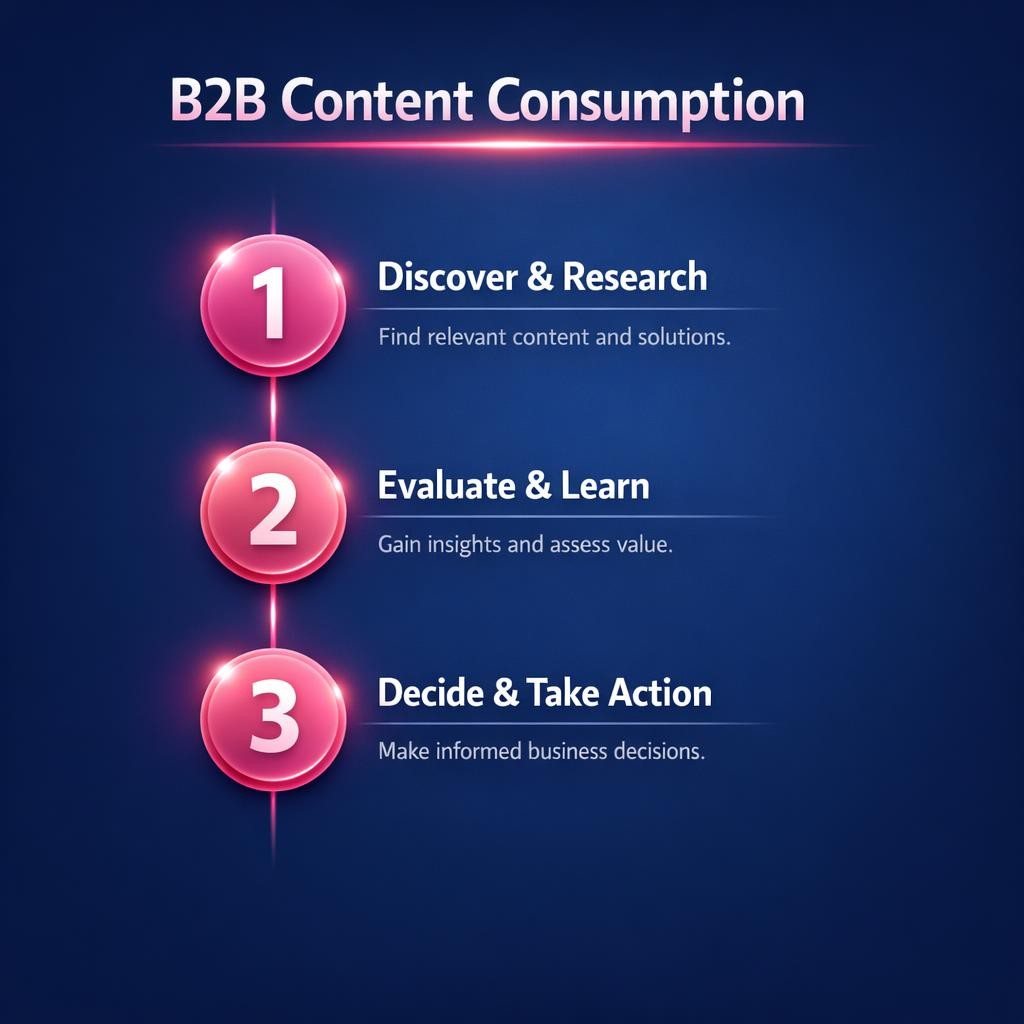 B2B Content Consumption — key stats, steps and framework infographic for B2B revenue teams | Revspire