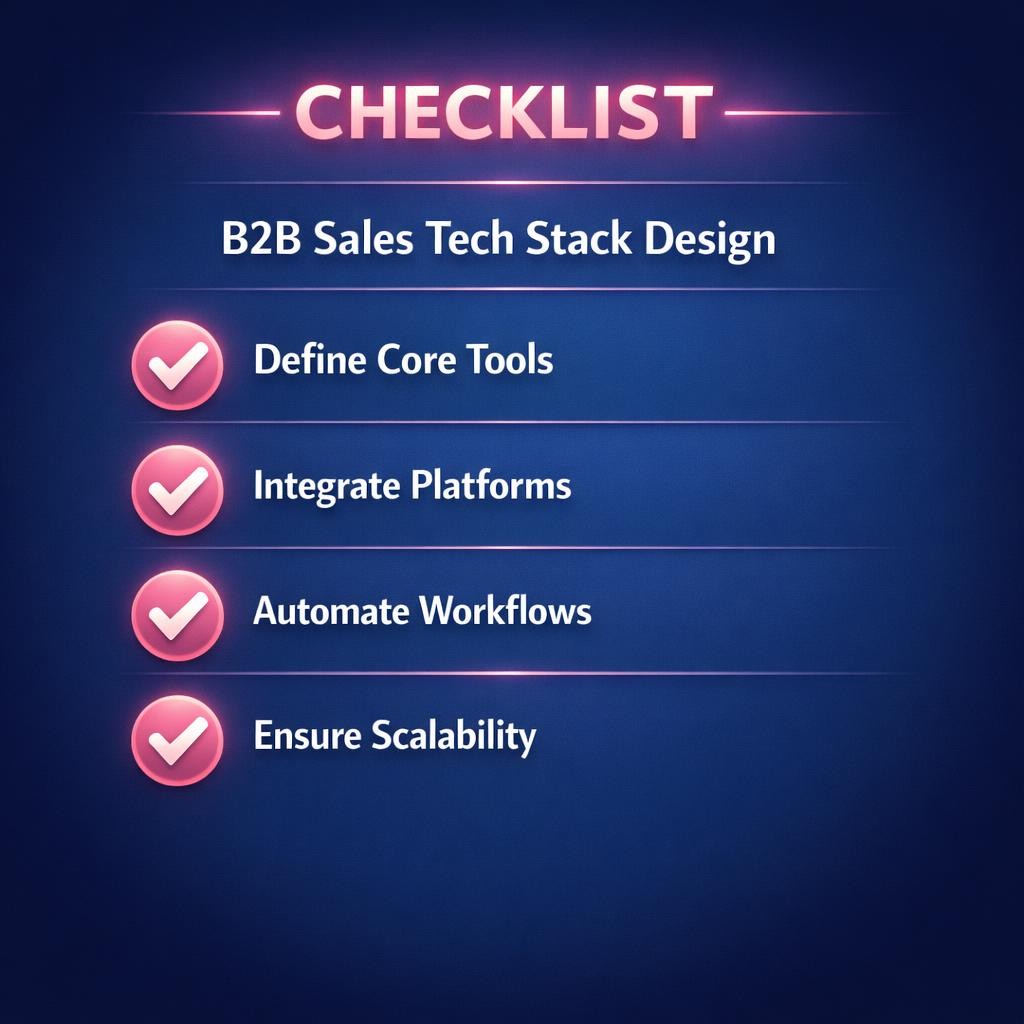 B2B Sales Tech Stack Design — key stats, steps and framework infographic for B2B revenue teams | Revspire