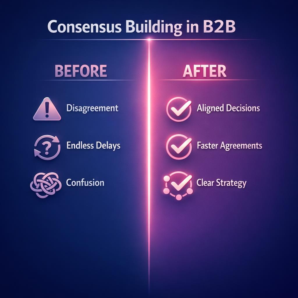 Consensus Building in B2B — key stats, steps and framework infographic for B2B revenue teams | Revspire