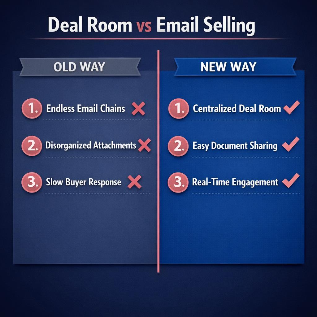 Deal Room vs Email Selling — key stats, steps and framework infographic for B2B revenue teams | Revspire