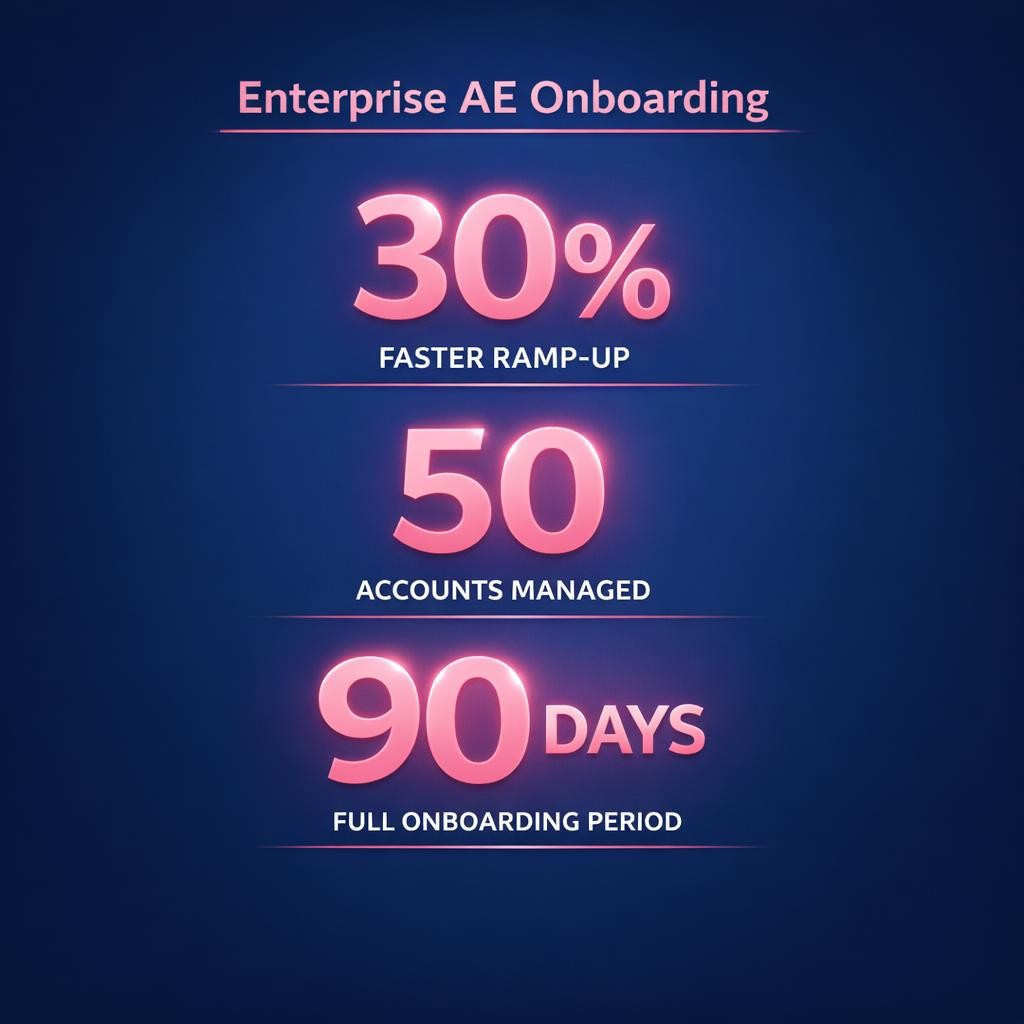 Enterprise AE Onboarding — key stats, steps and framework infographic for B2B revenue teams | Revspire