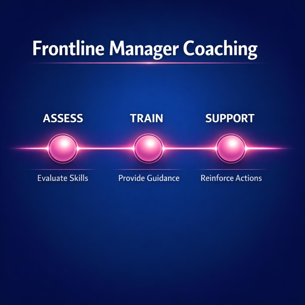 Frontline Manager Coaching — key stats, steps and framework infographic for B2B revenue teams | Revspire