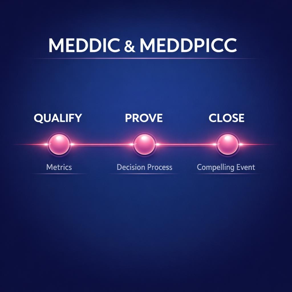 MEDDIC and MEDDPICC — key stats, steps and framework infographic for B2B revenue teams | Revspire