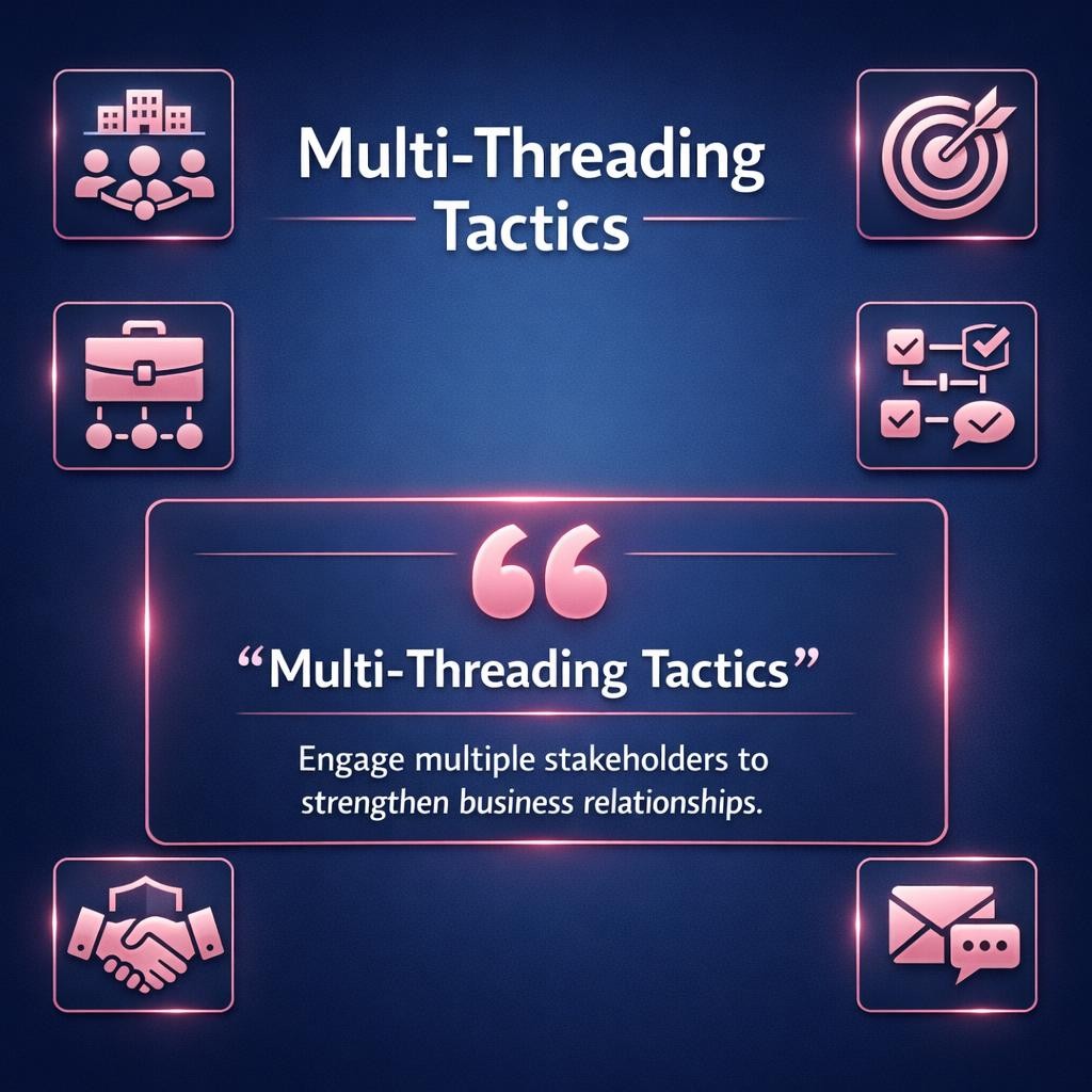Multi-Threading Tactics — key stats, steps and framework infographic for B2B revenue teams | Revspire