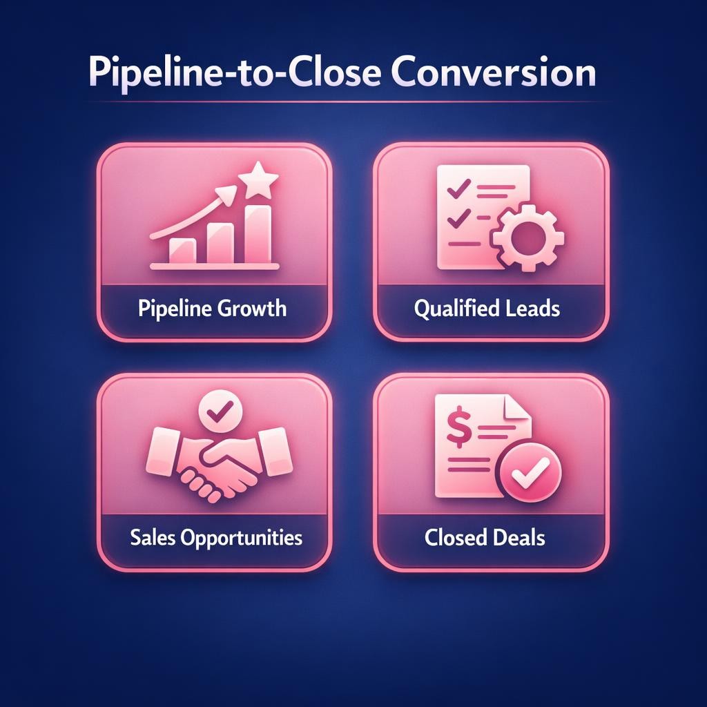 Pipeline-to-Close Conversion — key stats, steps and framework infographic for B2B revenue teams | Revspire