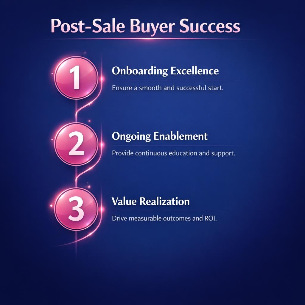Post-Sale Buyer Success — key stats, steps and framework infographic for B2B revenue teams | Revspire